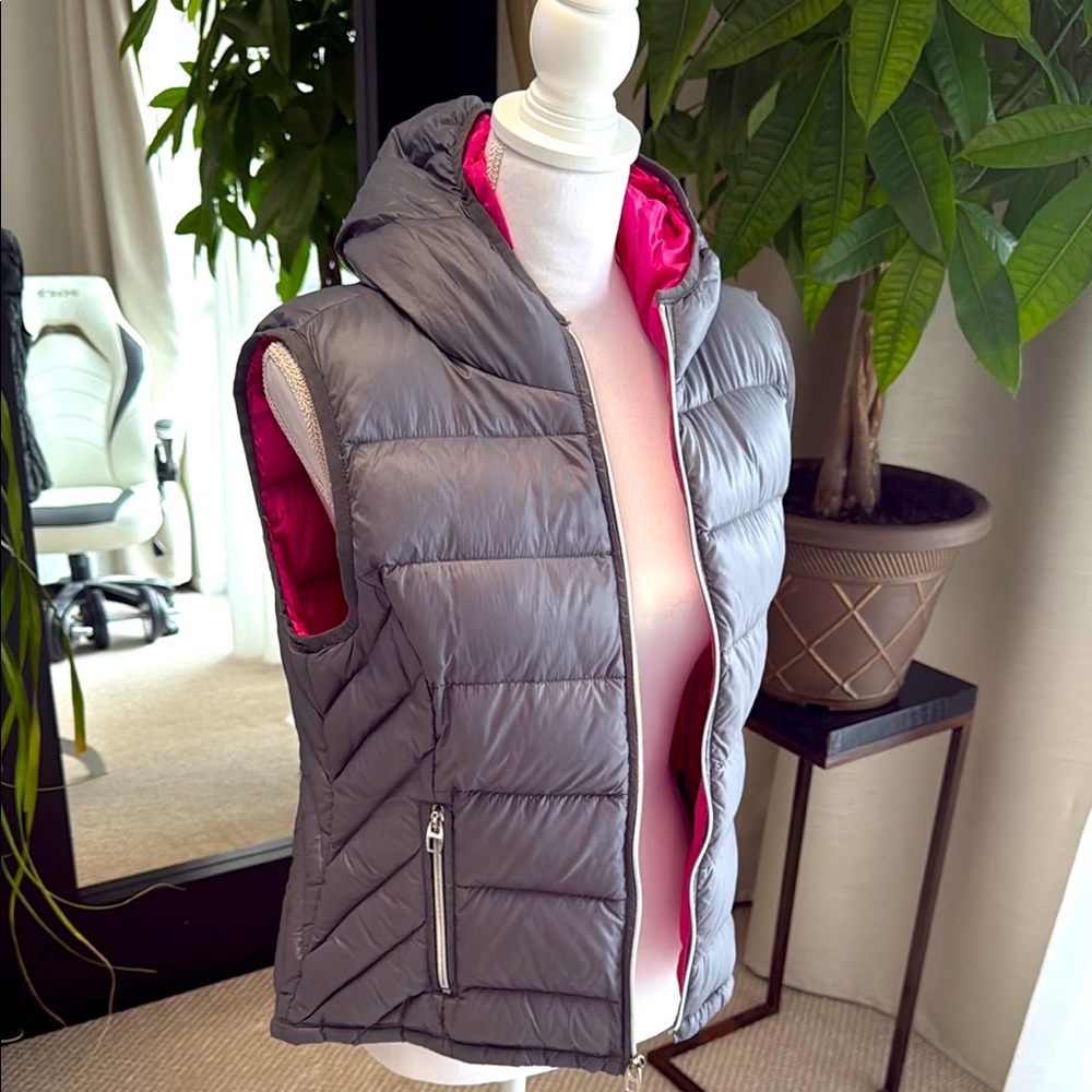 Gray Puffer Vest with Pink Lining